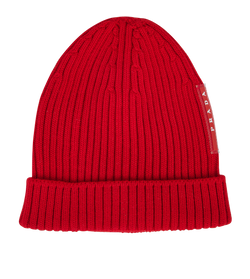 Prada Ribbed Logo Beanie, Wool, Red, 3*